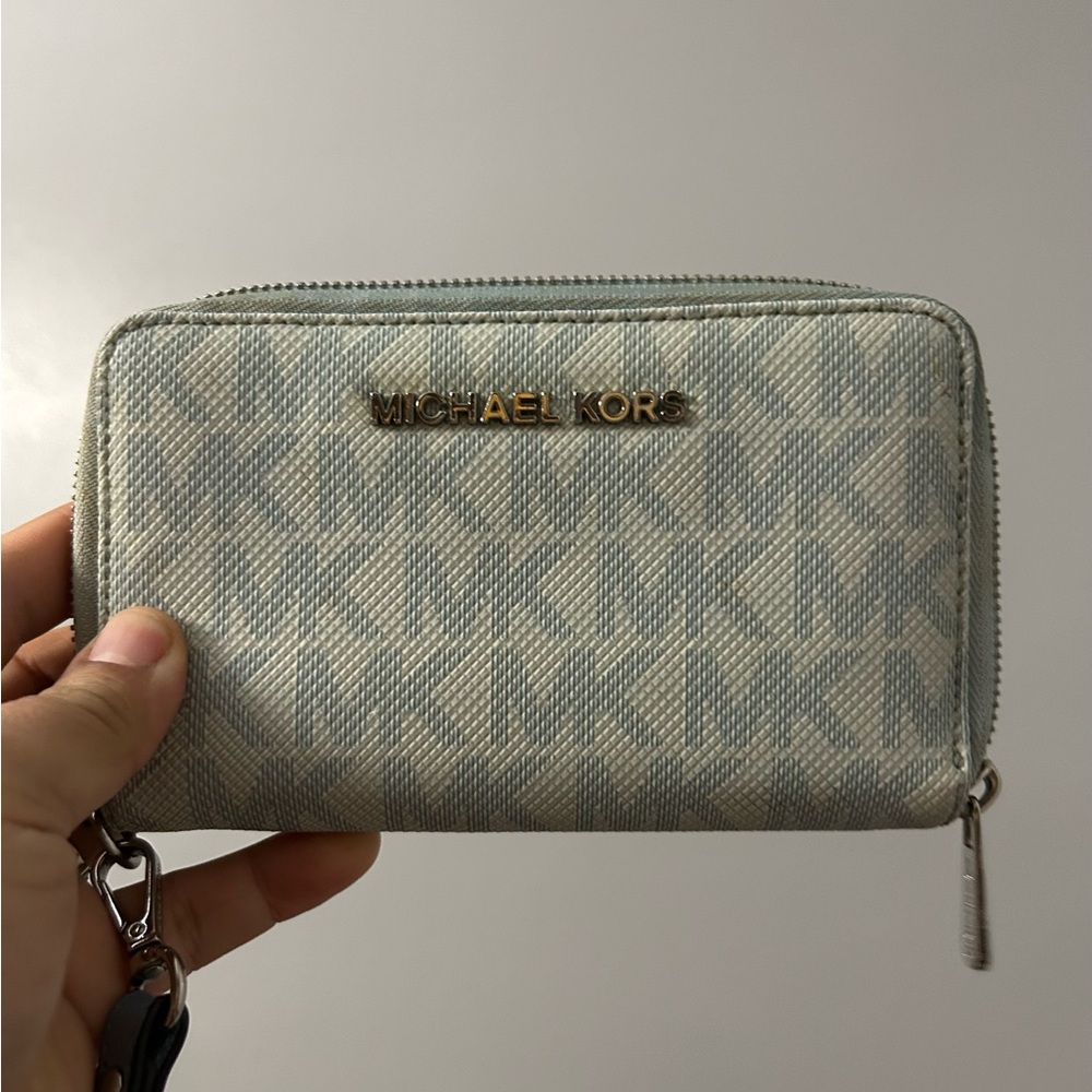 Michael Kors Light Blue and Cream Logo Wallet
